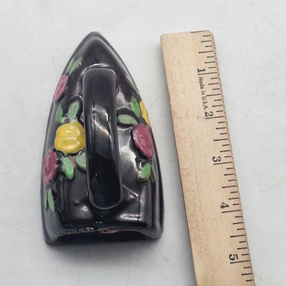 Vintage Black Ceramic Iron Salt & Pepper Shakers Floral Roses Small Set Of 2
